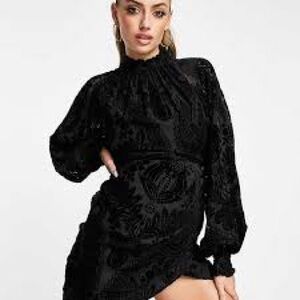 Lavish‎ Alice Burnout Velvet Devore Balloon Sleeve Mini Dress Sz 12 Black Party